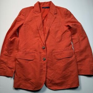 Polo Ralph Lauren Blazer Womens 4 Orange Linen Cotton Two Button Notch Lapel
